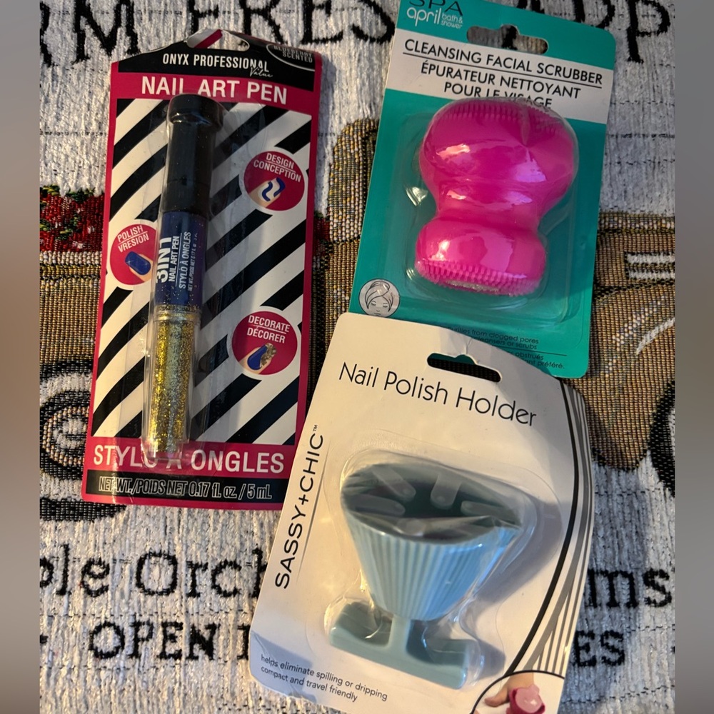 Gold Glitter Nail Art Pen, Facial scrubber, and Nail polish holder